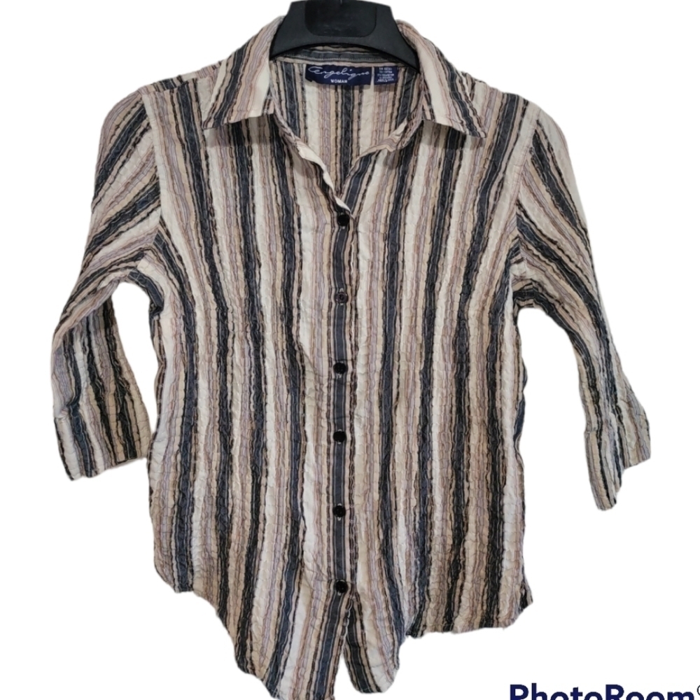 Angelique Crushed 3/4 sleeve striped blouse 1X